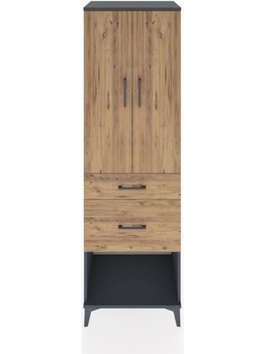 Hyperion Dolap Tek Raflı 2 Çekmeceli Tek Askılı 60X44X195 Antrasit-Çam