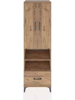Hyperion Dolap 5 Raflı Tek Çekmeceli 2 Kapaklı 60X44X195 Çam-Çam