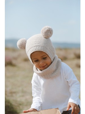 Dery Baby Ponponlu Unisex El Örgüsü Bebek/çocuk Bere-Boyunluk Takımı