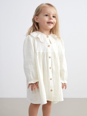 Lc Waikiki Yeni Sezon Bebe Yaka Dokulu Kız Bebek Müslin Gömlek Elbise