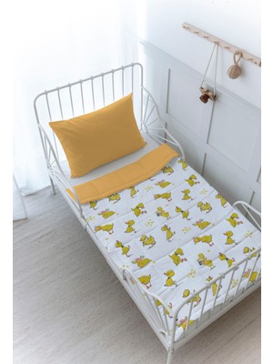 Organik Baskılı Montessori (100X200 Cm) Yorgan Seti  - Iconic Serisi - Eğlenceli Ördekler