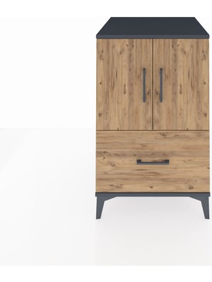 Kronos Komodin 2 Raflı Tek Çekmeceli 2 Kapaklı 60X59X96 Antrasit-Çam