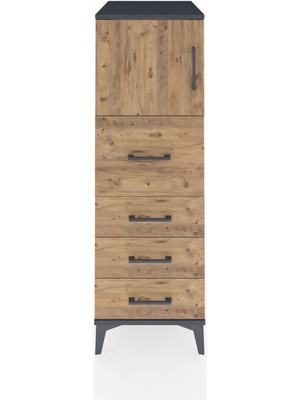 Kronos Dolap Tek Raflı 4 Çekmeceli Tek Kapaklı 44X59X134 Antrasit-Çam