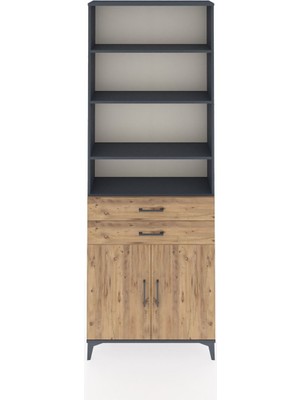 Arges Dolap 5 Raflı 2 Çekmeceli 2 Kapaklı 88X30X243 Antrasit-Çam