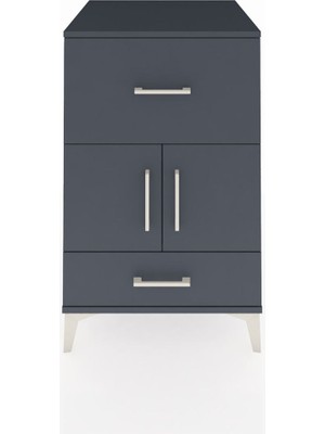 Kronos Komodin Tek Raflı 2 Çekmeceli 2 Kapaklı 60X59X96 Antrasit-Antrasit