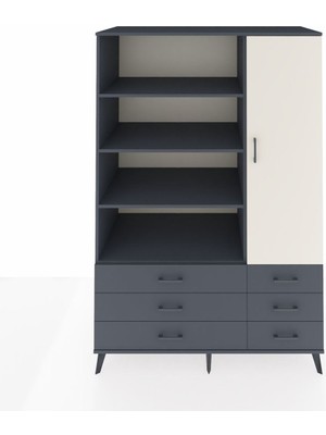 Kronos Dolap 8 Raflı 6 Çekmeceli Tek Kapaklı  132X59X195 Antrasit-Aytaşı/antrasit