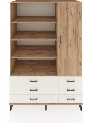 Kronos Dolap 8 Raflı 6 Çekmeceli Tek Kapaklı  132X59X195 Çam-Çam/aytaşı