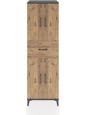 Hyperion Dolap 3 Raflı Tek Çekmeceli 4 Kapaklı 60X44X195 Antrasit-Çam