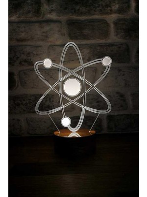 Renkli Atom Figürlü Dekoratif LED Masa Lambası, Ahşap Taban, 7 Renkli Işık Seçeneği