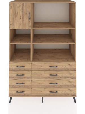 Kronos Dolap 7 Raflı 8 Çekmeceli Tek Kapaklı  132X59X195 Çam-Çam/çam