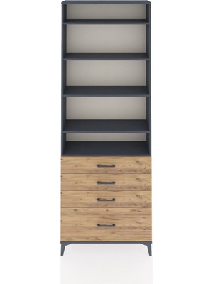 Arges Dolap 5 Raflı 4 Çekmeceli 88X30X243 Antrasit-Çam