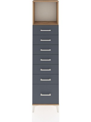 Arges Dolap Tek Raflı 7 Çekmeceli 44X30X182 Çam-Antrasit