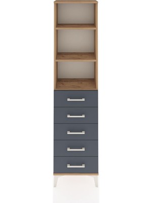 Arges Dolap 3 Raflı 5 Çekmeceli 44X30X182 Çam-Antrasit
