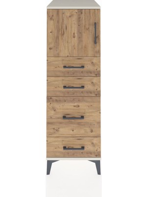 Kronos Dolap Tek Raflı 4 Çekmeceli Tek Kapaklı 44X59X134 Aytaşı-Çam