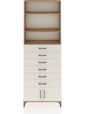 Arges Dolap 3 Raflı 6 Çekmeceli 2 Kapaklı 88X30X243 Çam-Aytaşı