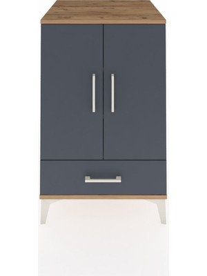 Kronos Komodin 3 Raflı Tek Çekmeceli 2 Kapaklı 60X59X96 Çam-Antrasit