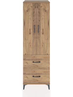 Hyperion Dolap 4 Raflı 2 Çekmeceli 2 Kapaklı 60X44X195 Çam-Çam