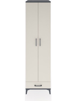 Hyperion Dolap 3 Raflı Tek Çekmeceli Tek Askılı 60X44X195 Antrasit-Aytaşı