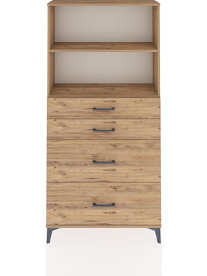 Arges Dolap 2 Raflı 4 Çekmeceli 88X30X182 Çam-Çam