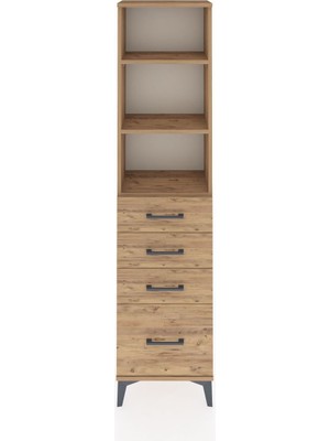 Arges Dolap 3 Raflı 4 Çekmeceli 44X30X182 Çam-Çam