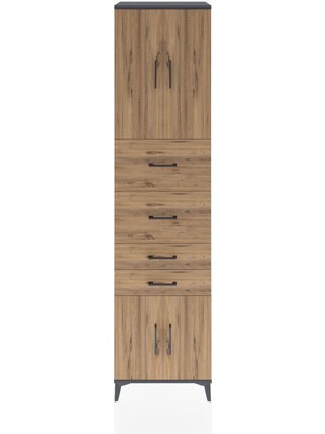 Hyperion Dolap 2 Raflı 4 Çekmeceli 4 Kapaklı 60X44X243 Antrasit-Çam