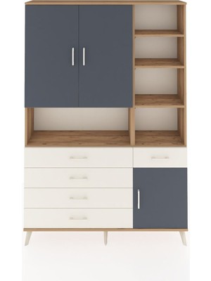 Arges Dolap 8 Raflı 5 Çekmeceli 3 Kapaklı 132X30X195 Çam-Antrasit/aytaşı