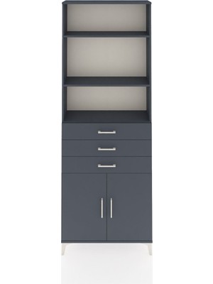 Arges Dolap 4 Raflı 3 Çekmeceli 2 Kapaklı 88X30X243 Antrasit-Antrasit
