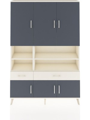 Arges Dolap 8 Raflı 2 Çekmeceli 6 Kapaklı 132X30X195 Aytaşı-Antrasit/aytaşı