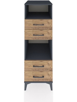 Kronos Dolap 2 Raflı 4 Çekmeceli 44X59X134 Antrasit-Çam