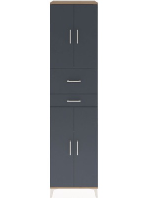 Hyperion Dolap 4 Raflı 2 Çekmeceli 4 Kapaklı 60X44X243 Çam-Antrasit