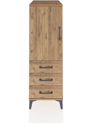 Kronos Dolap 2 Raflı 3 Çekmeceli Tek Kapaklı 44X59X134 Çam-Çam