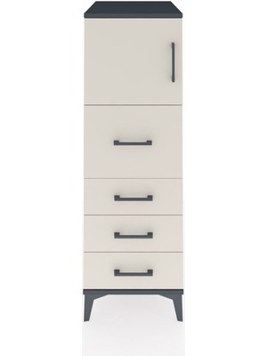 Kronos Dolap Tek Raflı 4 Çekmeceli Tek Kapaklı 44X59X134 Antrasit-Aytaşı
