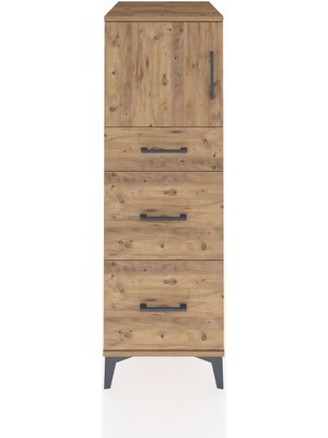 Kronos Dolap Tek Raflı 3 Çekmeceli Tek Kapaklı 44X59X134 Çam-Çam