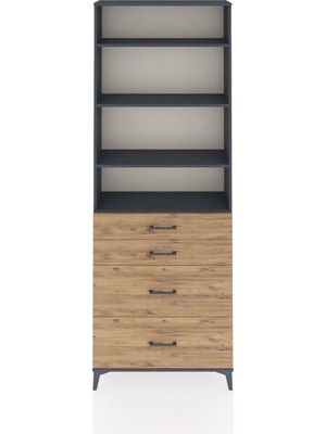 Arges Dolap 4 Raflı 4 Çekmeceli 88X30X243 Antrasit-Çam