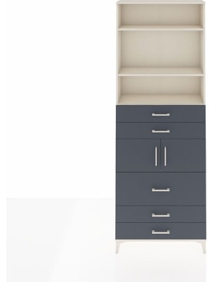 Arges Dolap 4 Raflı 5 Çekmeceli 2 Kapaklı 88X30X243 Aytaşı-Antrasit