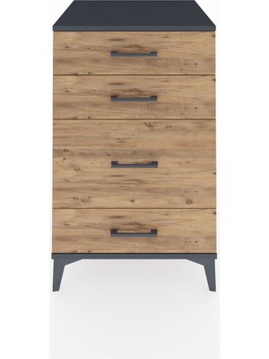 Kronos Komodin 4 Çekmeceli 60X59X96 Antrasit-Çam
