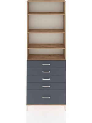 Arges Dolap 4 Raflı 5 Çekmeceli 88X30X243 Çam-Antrasit