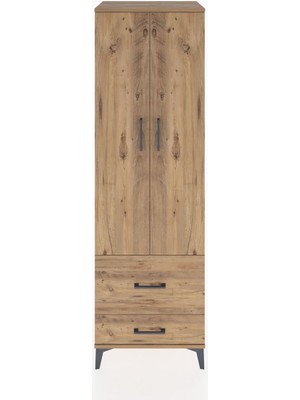 Hyperion Dolap 2 Raflı 2 Çekmeceli Tek Askılı 60X44X195 Çam-Çam