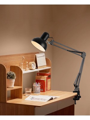 Mandallı Siyah Çalışma Masası Lambası, Şık ve Fonksiyonel Tasarım
