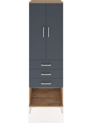 Hyperion Dolap 3 Raflı 3 Çekmeceli 2 Kapaklı 60X44X195 Çam-Antrasit