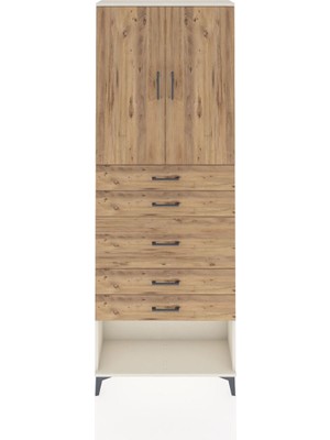 Arges Dolap 3 Raflı 5 Çekmeceli 2 Kapaklı 88X30X243 Aytaşı-Çam