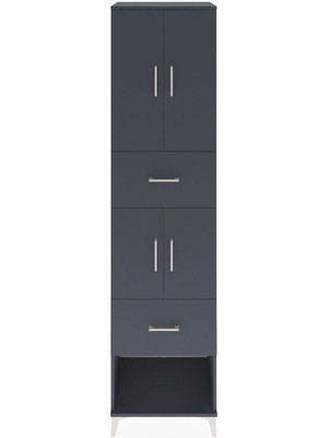 Hyperion Dolap 3 Raflı 2 Çekmeceli 4 Kapaklı 60X44X243 Antrasit-Antrasit