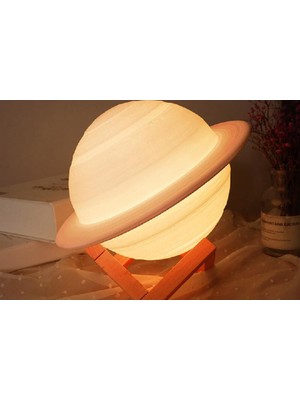 Beyaz Satürn Gece Lambası, Büyüleyici ve Şık Dekoratif Aydınlatma Seçeneği