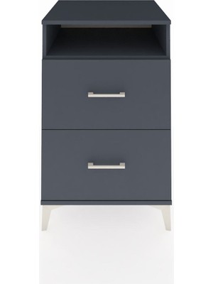 Kronos Komodin Tek Raflı 2 Çekmeceli 60X59X96 Antrasit-Antrasit