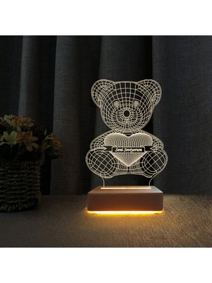 Sevgiliye Özel 3D LED Ayıcık Gece Lambası, Sevgi Dolu Hediye