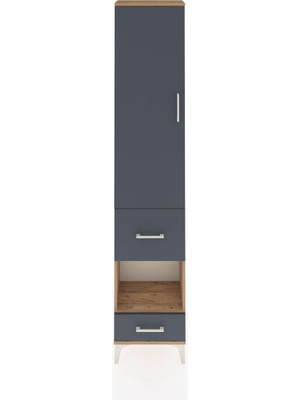 Arges Dolap 4 Raflı 2 Çekmeceli Tek Kapaklı 44X30X221 Çam-Antrasit