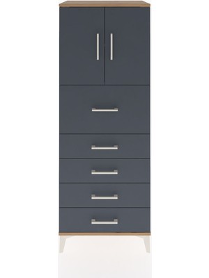 Hyperion Dolap 2 Raflı 5 Çekmeceli 2 Kapaklı 60X44X163 Çam-Antrasit