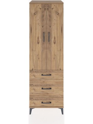 Hyperion Dolap 4 Raflı 3 Çekmeceli 2 Kapaklı 60X44X195 Çam-Çam