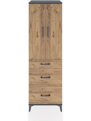 Hyperion Dolap 3 Raflı 3 Çekmeceli 2 Kapaklı 60X44X195 Antrasit-Çam