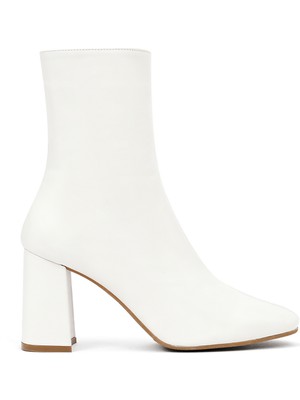 Kadın Krem Fermuarlı Kalın Topuklu Deri Bot 25WFD130818